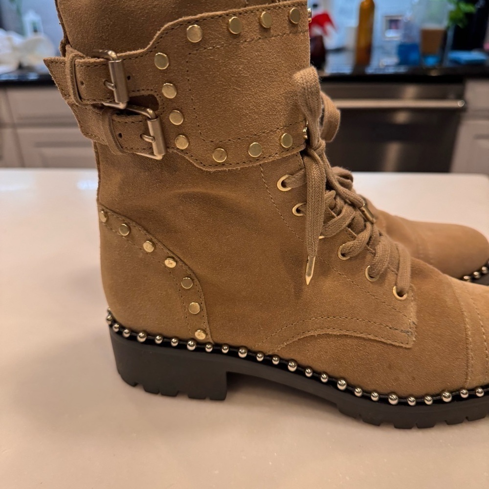 NEW Sam Edelman “Jennifer” Womens  Boots Camel Suede Lace & Zip Up Studs Sz 8 - Picture 4 of 13
